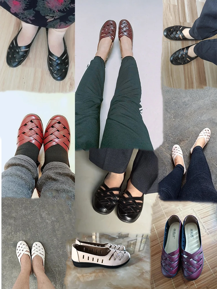 Flats Female Braided Shoes Summer 2023 New Arrival Genuine Leather Flats Woman Leather Loafers Mom Casual Shallow Shoes Women