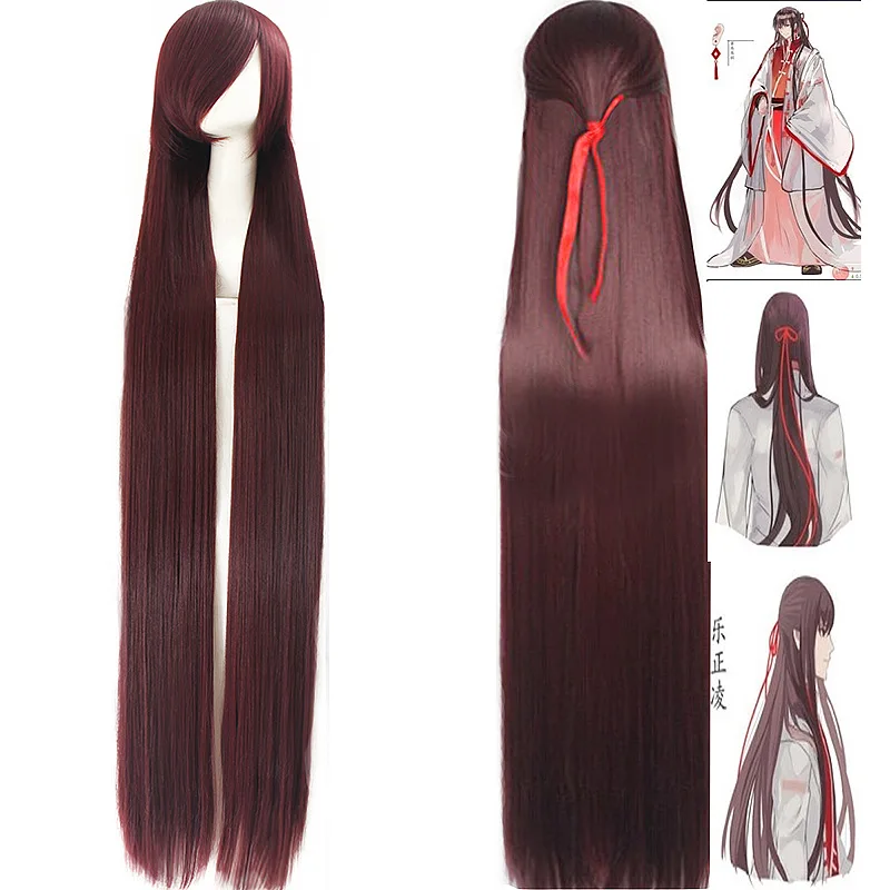 Длинная прямая челка 48 дюймов темно-коричневый синтетический парик для