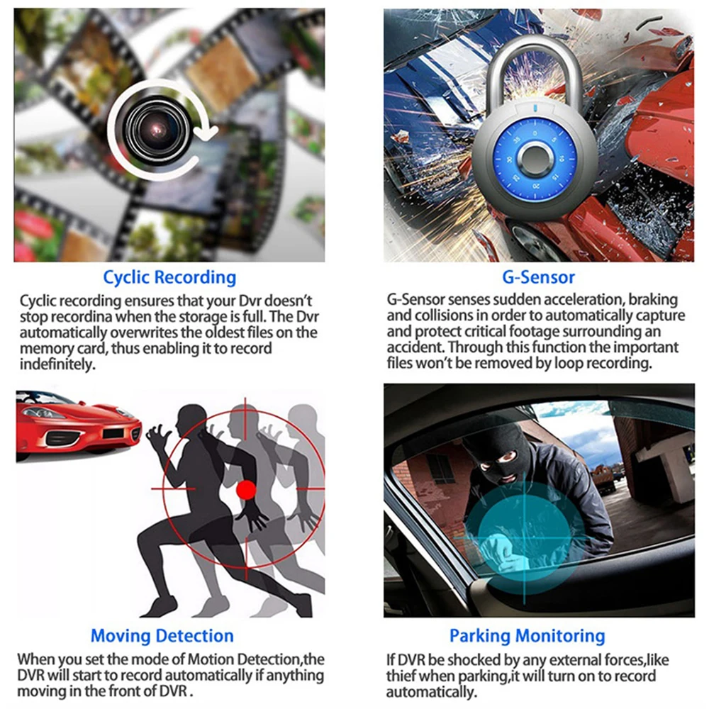 Автомобильный видеорегистратор Full HD 1080P с двумя объективами 3 камерами 4