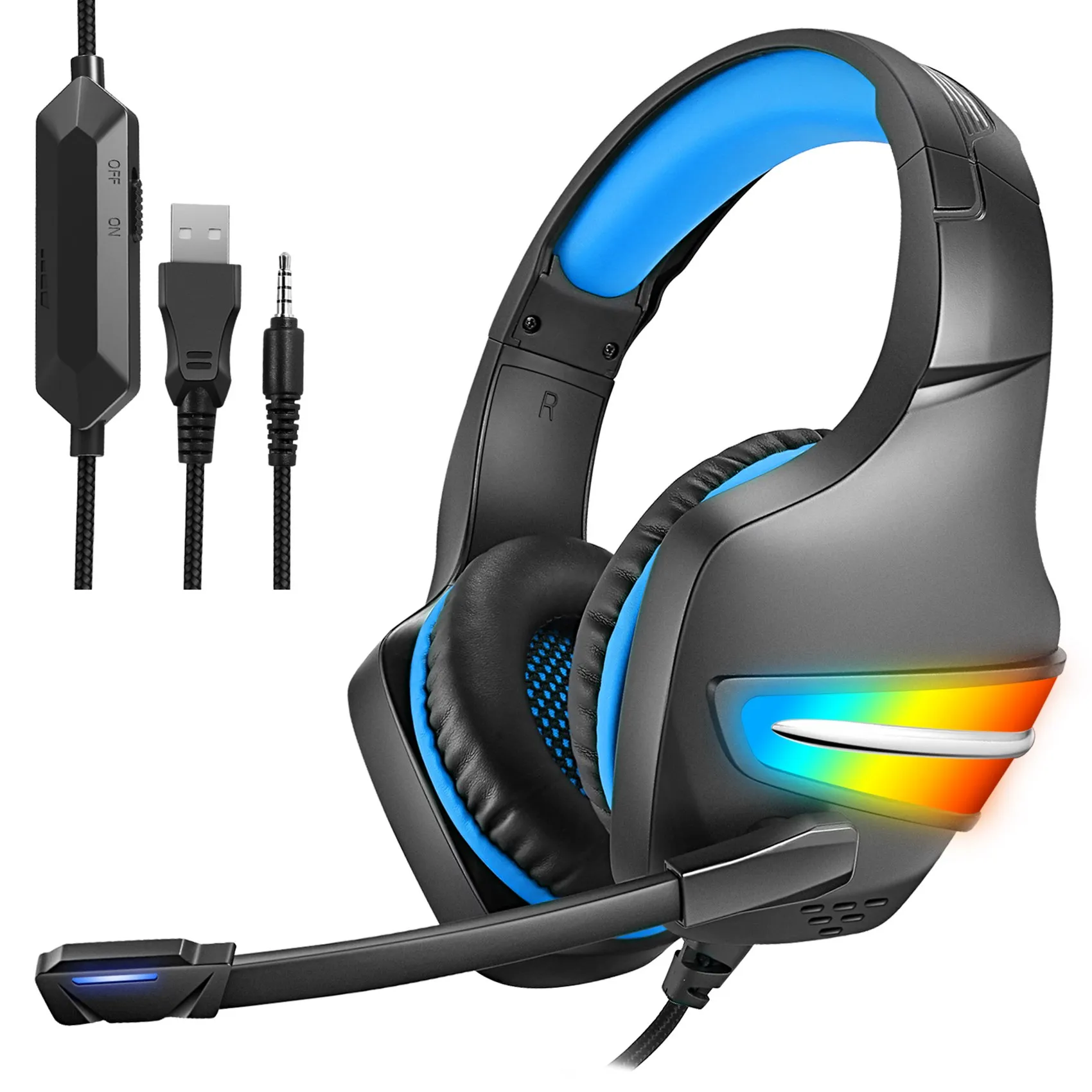 

RGB Wired Gaming Headset with 50mm Driver Surround Sound and Microphone Gaming Headset for PS4 PS5 Computers(Blue)