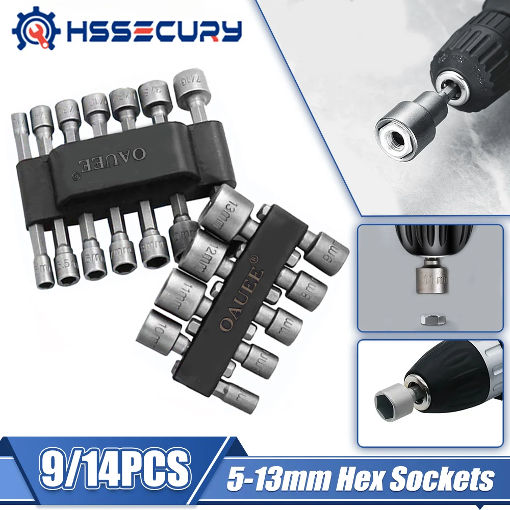 

9/14Pcs/set 5mm-13mm Hex SocketS Sleeve Nozzles Nut 1/4" Driver Set Power Nuts Driver Socket Screwdriver Set Bits Sets Tools