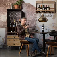 zq American-Style Iron Floor Wine Cabinet Sideboard Retro Solid Wood Wine Racks Wall Creative Wine Rack Cup Holder