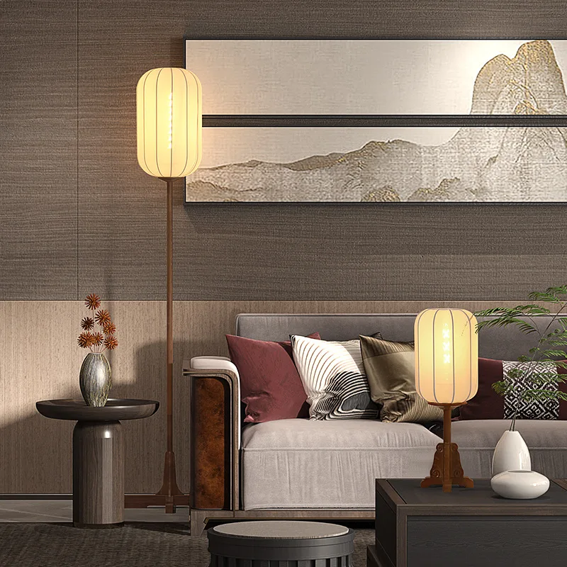 w stylu vintage lampa podłogowa tkanina drewno miedź pokój hotelowy salon restauracja herbaciarnia oprawy oświetleniowe E27 żarówka