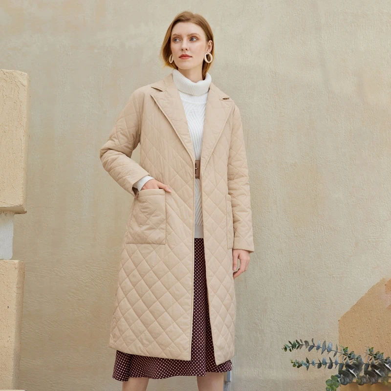 CCI Women Long Jacket Coat for Winter 2022  Beige Fashion Parka Green Quilted Warm  with Belt for  Female  Clothes YJ016C