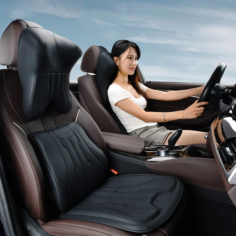 

Новая Автомобильная подушка для шеи, 3D подушка на подголовник из пены с эффектом памяти, Кожаная подушка с вышивкой, поддержка поясницы для боли в спине, аксессуары для женских и мужских сидений