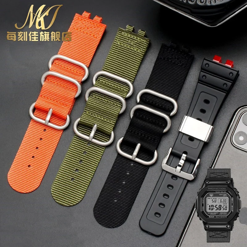 

High quality Nylon Watch Band Strap For Casio Small Cube GMW-B5000 BRIC Canvas Watchband Men Bracelet Water Proof 24mm Black