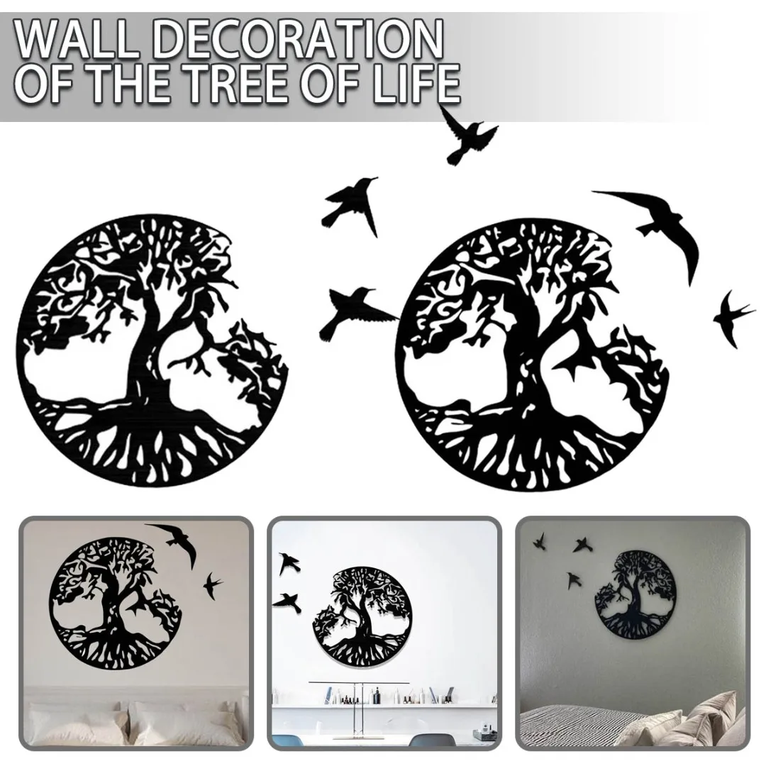 

Tree Of Life With Birds Wall Decor Metal Wall Art Wall Hanging Round Sculpture Home Bedroom Living Room Decoration Pendant