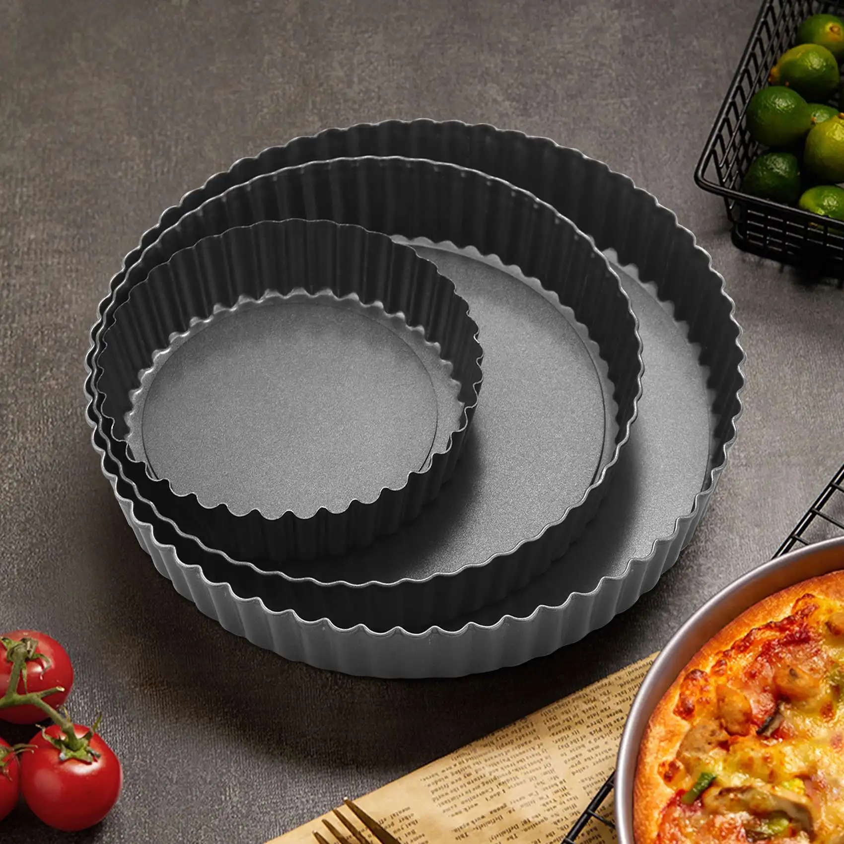 

Pie Tin,Non-Stick Pie Dish,Round Quiche Tart Pan,Pizza Plate with Removable Loose Bottom,Bakeware(14/20/24cm)