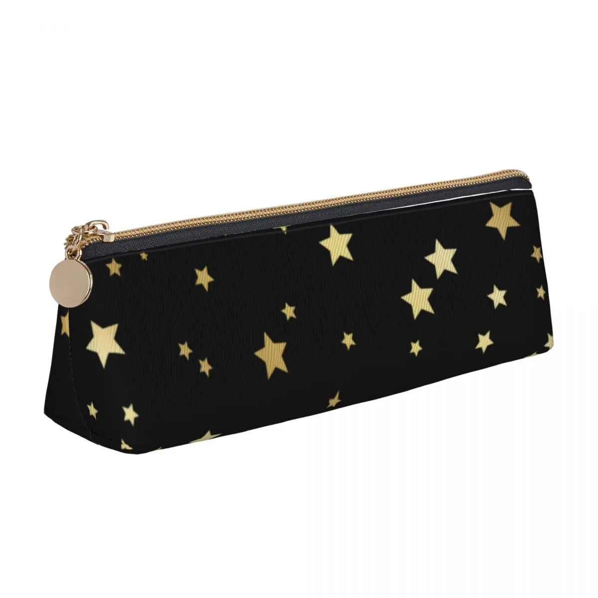 

Golden Stars Leather Pencil Case Cute Star Print Vintage Zipper Pencil Box Elementary School Girls Boys Triangle Pen Organizer