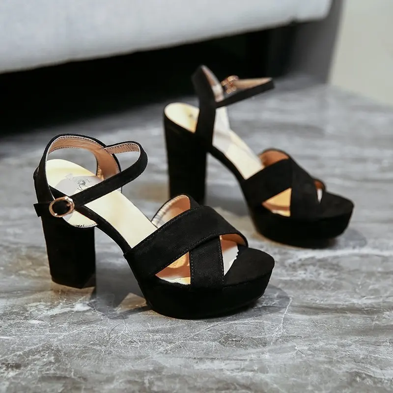 

Women Shoes Sandals Summer Platform Sandals Plus Size 34-43 Ankle Strap High Heel Shoes Sexy Party Shoes Black Pink