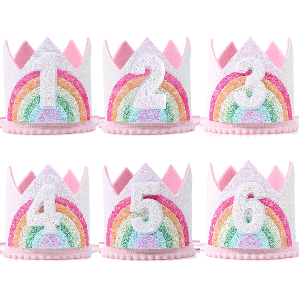 

Felt Rainbow Birthday Party Crown 1st 2nd 3rd Happy Birthday Party Decor Cap Kids Baby Shower Unicorn Theme Birthday Party Hat