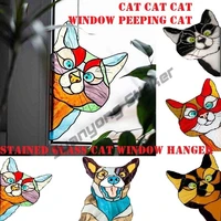 hot sale 2022 creative stained glass cat 3d stained acrylic glass cat window hanger peeking cat hanging pendant decor for window