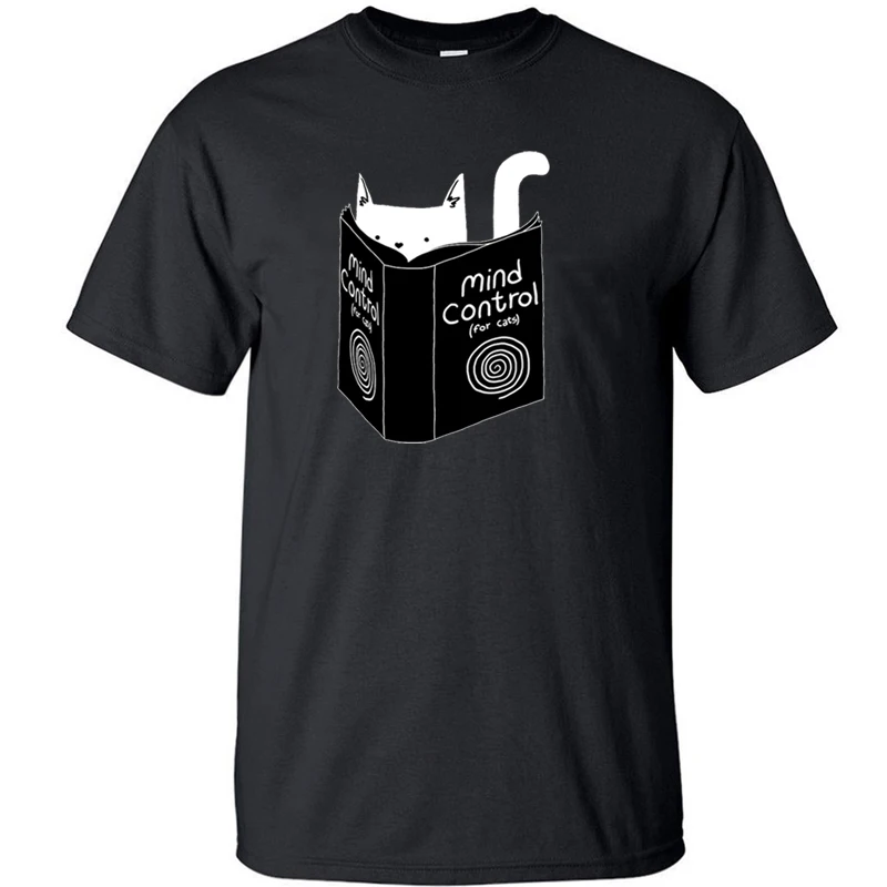 

Футболка мужская с надписью «Управление разумом», смешная Милая рубашка с принтом кошки, уличная одежда, хлопковый топ, на лето