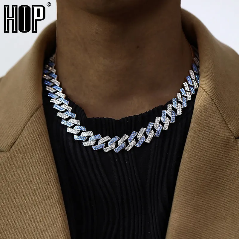 

15MM Rhombus Prong Cuban Link Chain Iced Out Colorful Rhinestones Bling Rapper Necklaces Bracelets For Men Women Choker Jewelry