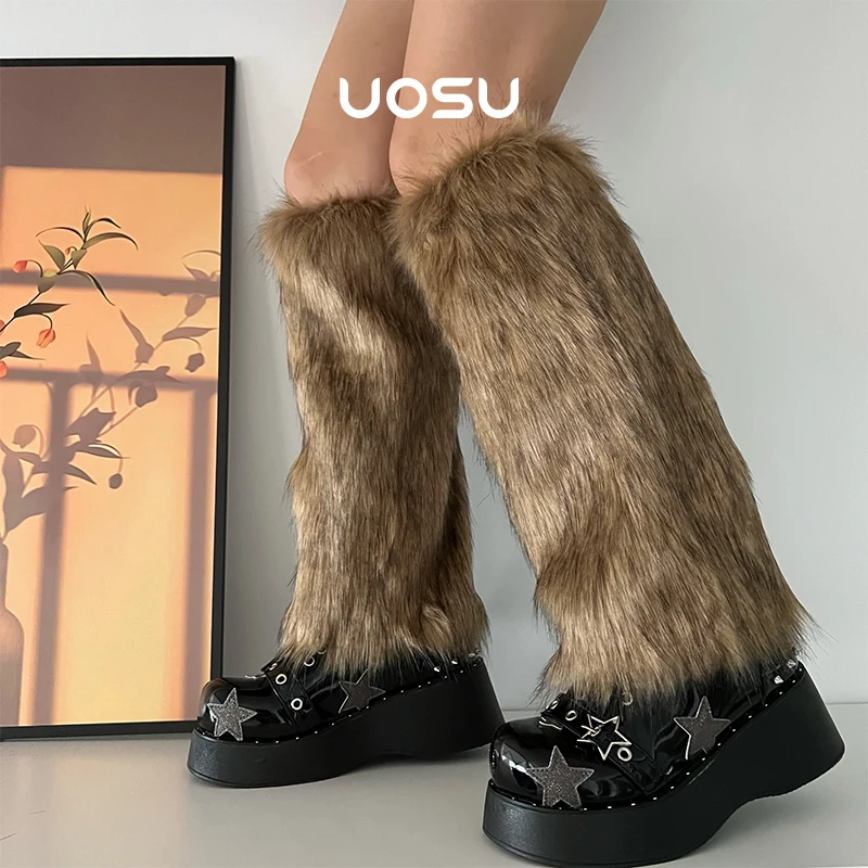 

Fluffy Faux Fur Furry Leg Warmers Women Sexy Harajuku Fashion Plur Rave Clubwear Thigh High Legs Warmer Bootcovers Slouch Socks