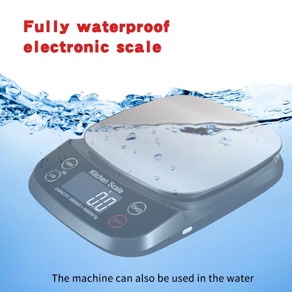 Fully waterproof stainless steel electronic kitchen scale high precision 10kg/1g digital scale kitchen food baking scale