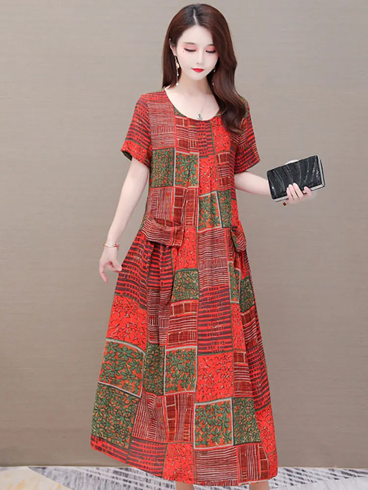 

Платье женское с карманами и принтом, Длинное свободное простое вечернее повседневное, 4XL 5XL, на лето