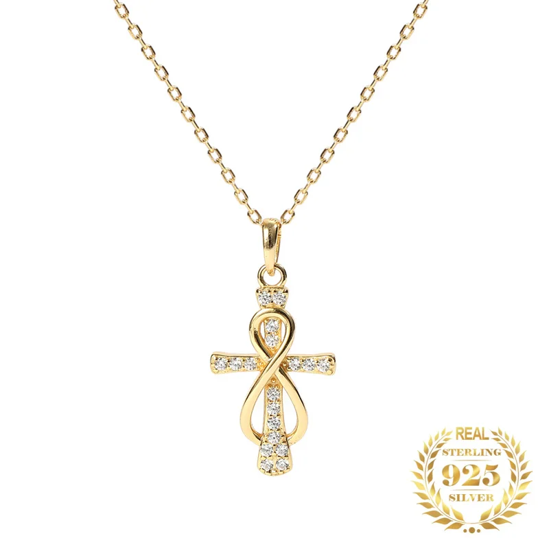 

Religious Trendy Jewelry Zircon Cross Pendant Necklace Female 18K Gold 925 Sterling Silver Crucifix Necklace For Women