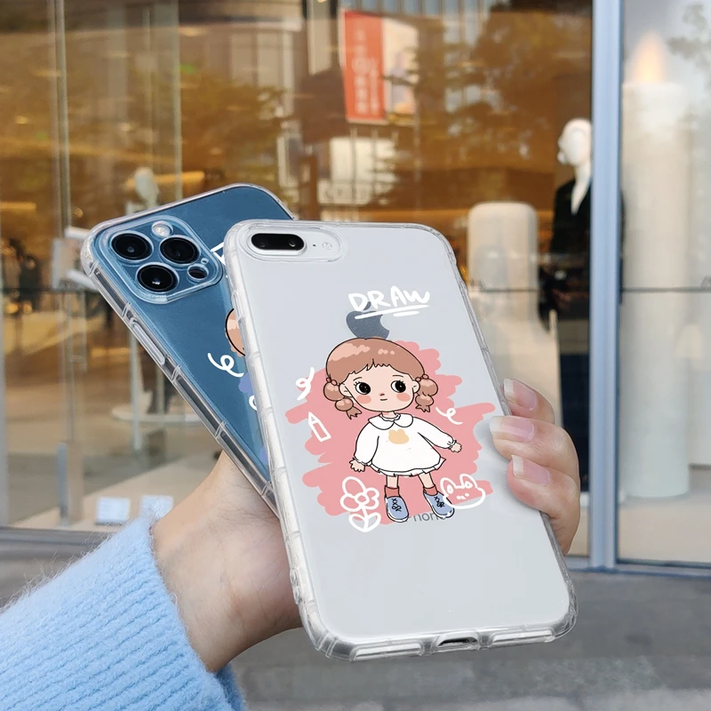 

Cartoon Couple Phone Case for iPhone 13 12 11 Pro XS Max 8 7 Plus X XR XS 13 12 Mini SE2 Case Transparent Soft TPU Cover