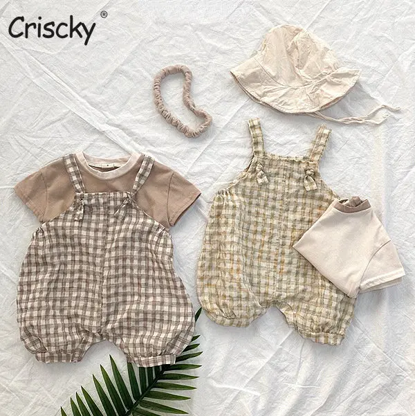 

Criscky Baby Thin Jumpsuit Baby Cute Big PP Sleeveless Romper Loose Plaid Overalls Spring Autumn Children Girls Boys Overalls