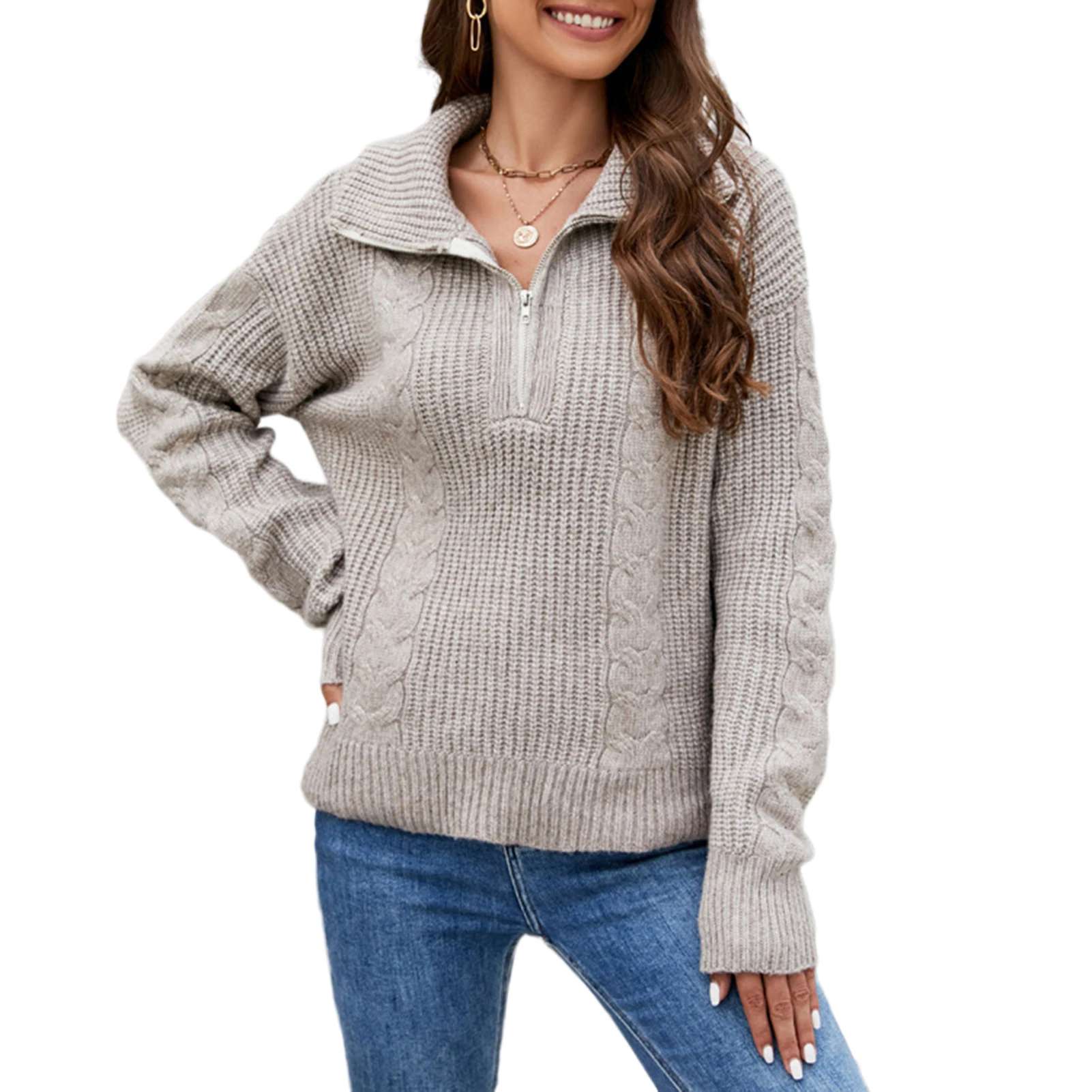 

Женский свитер с воротником «хомут» и отложным воротником