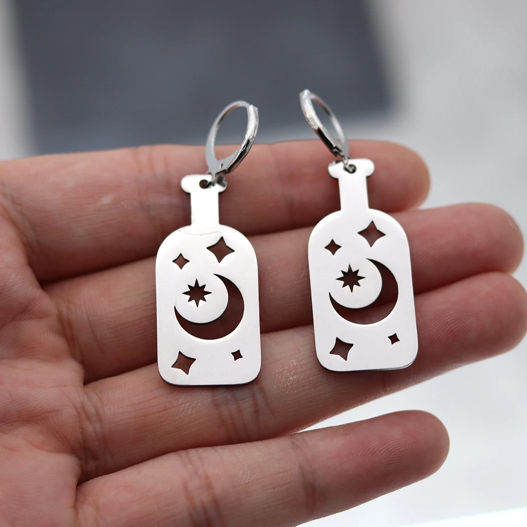 Серьги-кольца женские из нержавеющей стали с изображением луны и звезд