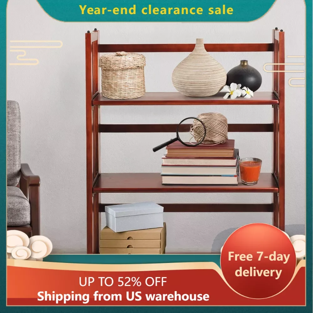 

Book Shelf Storage Shelves Walnut Bookcase for Books 27.5 In. 3-Shelf Folding Stackable Bookcase Bookshelf Free Shipping Living