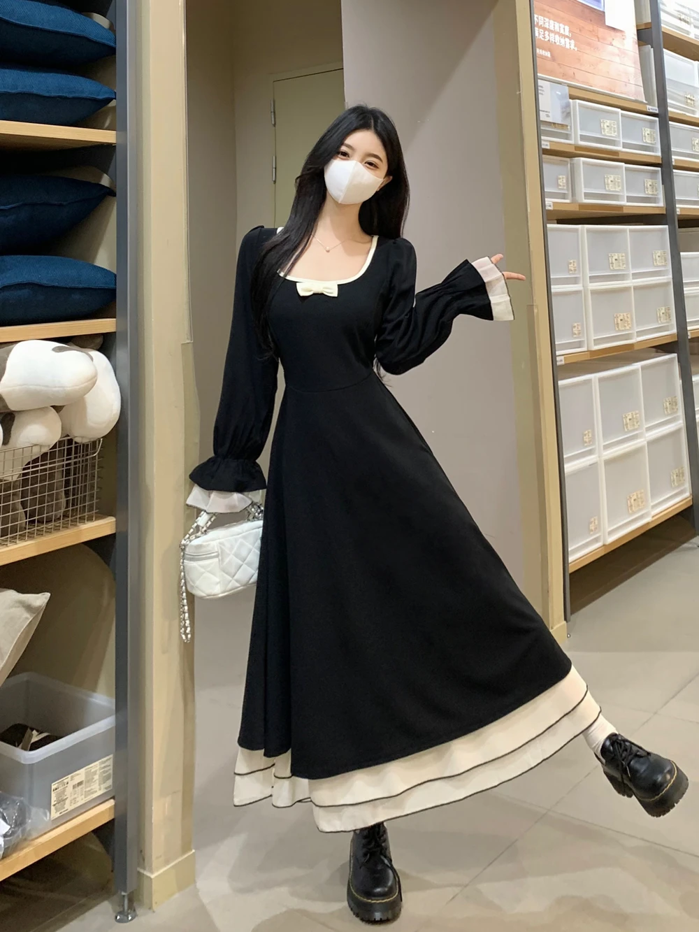 Женская одежда новинка Осеннее длинное платье в стиле ретро для полных девушек