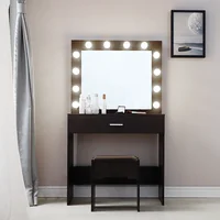 Vanity Set With Lighted Mirror Cushioned Stool Dressing Table Makeup Table