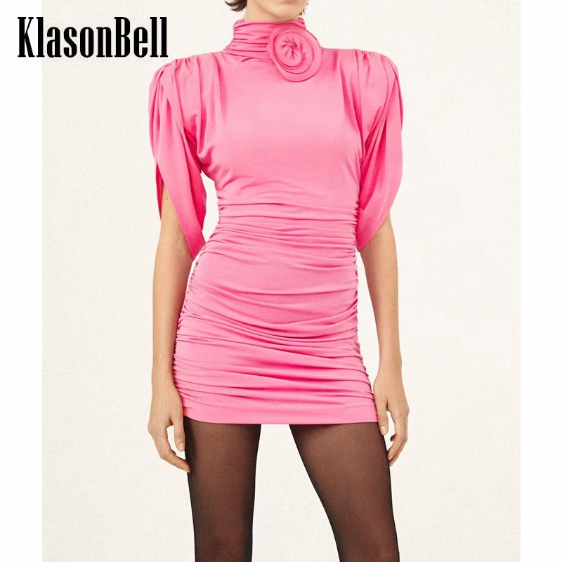 

7,11 KlasonBell Модное 3D цветочное украшение плечевые накладки с рюшами складками тонкое мини-платье