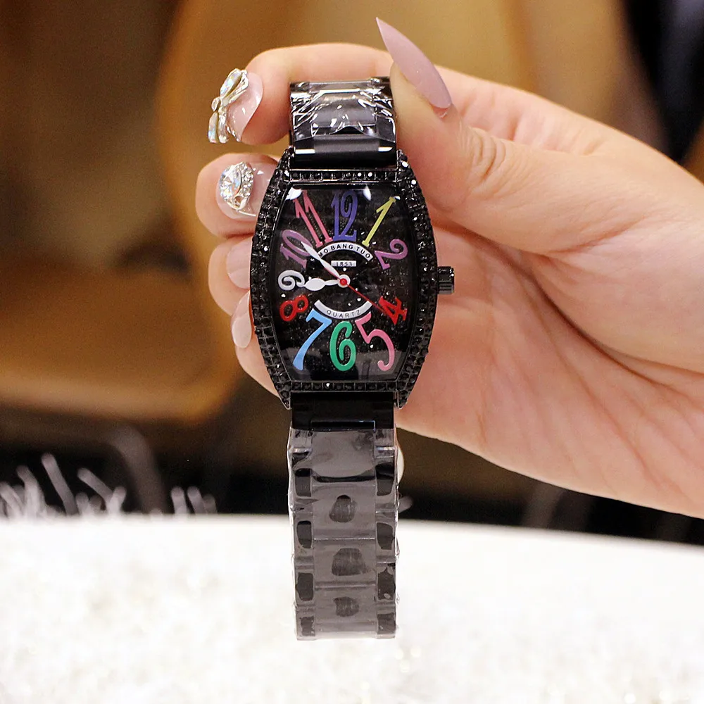 New Korean Women's Watch Waterproof Full Diamond Barrel Type Diamond Fashion Arabic Numeral Dial Clock Montre Femme