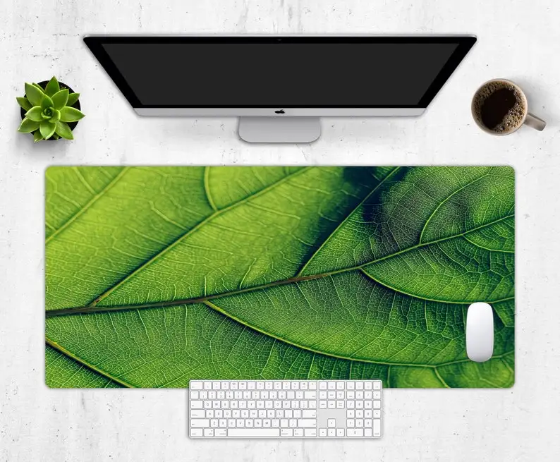 

Beautiful Green Leaf Desk Pad, Large Mouse Pad, Trendy Desk Decors, Modern Desk Accessory, Home Office Workspace, Cute Gaming Ma