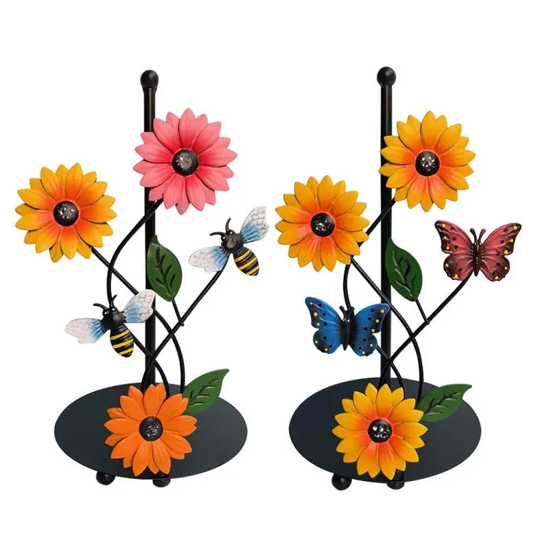 

Sunflower Paper Towel Holder Free Standing Vertical Paper Roll Holders Countertop Metal Paper Towel Roll Rack For Kitchen Home