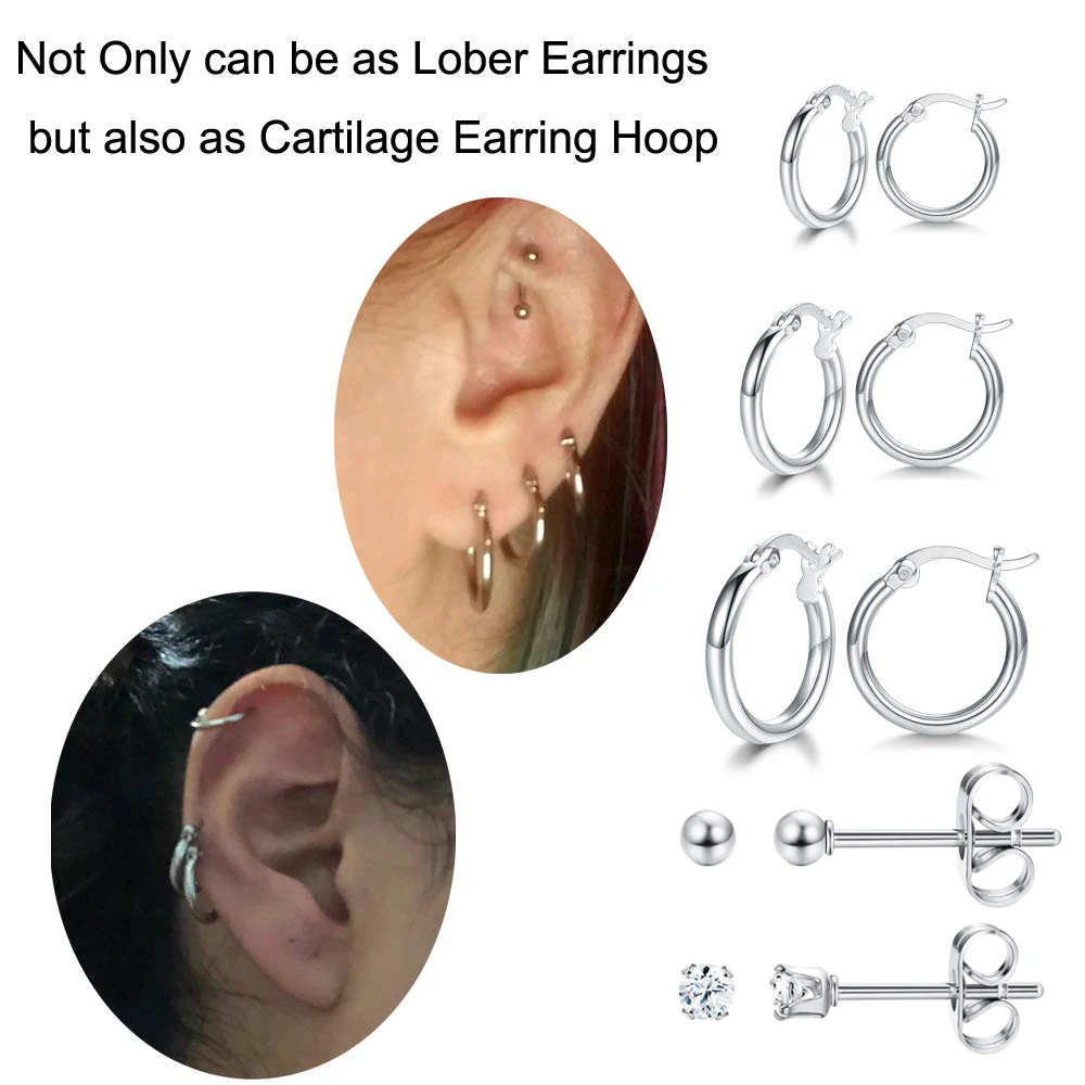 1-5Pairs Stainless Steel Small Tiny Cartilage CZ Ball Stud Earrings Huggie Hinged Unisex Sleeper Hoops Earrings Piercing Jewelry