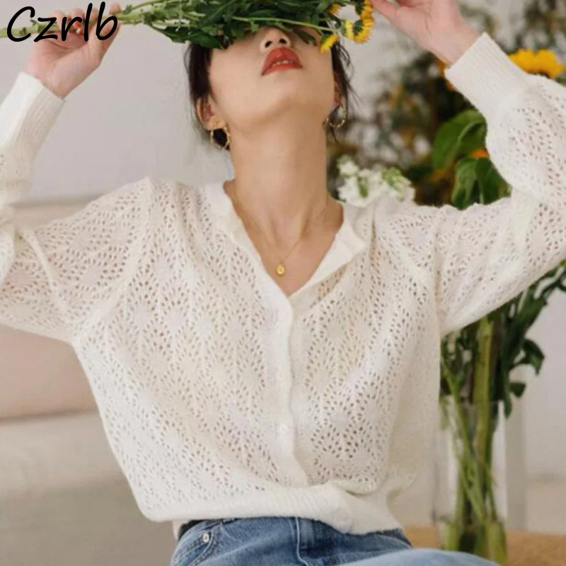 

Cardigans Women Korean Style Trendy S-3XL Hollow Out Spring Outerwear Solid All-match Casual Ladies Sweaters Clothes Popular Ins