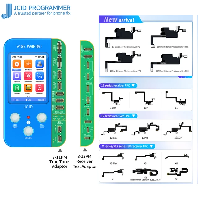 

JCID V1SE Receiver FPC Detecting Adaptor Earpiece Floodlight Flex for iPhone X-11 13 Pro Max Face ID Truetone Repair Use With JC
