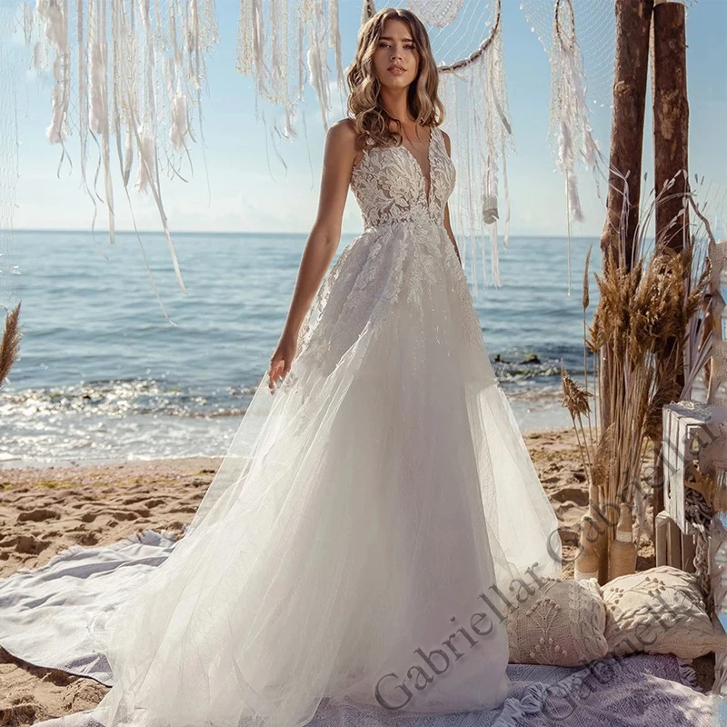 

Gabriellar Aline Wedding Dress Exquisite SCOOP Sleeveless Buttons Flowers Appliques Mopping Gown Vestido De Novia 2022 Women
