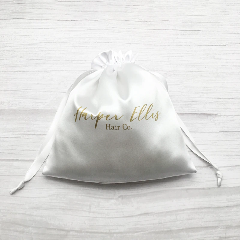 Custom Logo Satin Gift Packaging Bags High-quality Black Silk Drawstring Pouch Hair Wigs Jewelry Shoe Dustproof Sachet 20pcs