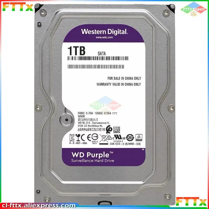 Western Digital W. D. Purple Surveillance HDD 1TB 2TB 4TB 6TB 8TB SATA 6.0Gb/s 3.5" Monitoring Hard Drive for CCTV AHD DVR NVR