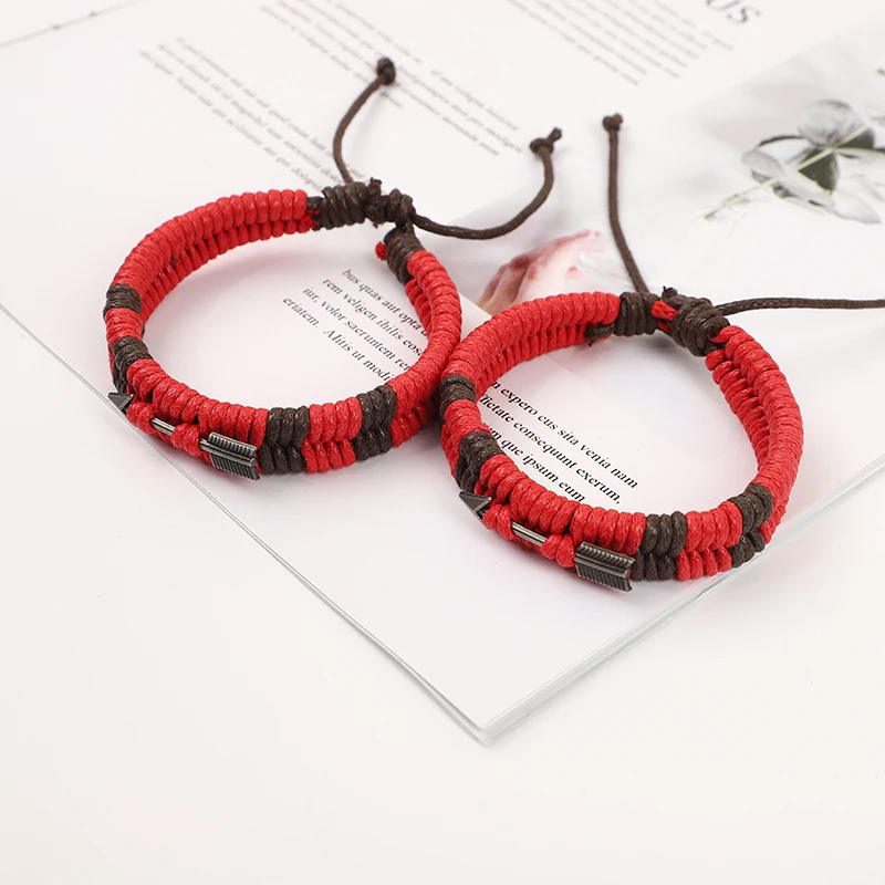 

Стильный и минималистичный металлический плетеный браслет со стрелками восковая нить ручная обмотка красная веревка регулируемая шнуровк...