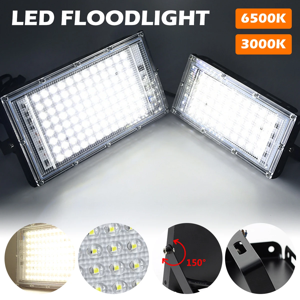 

2pcs 100W/50W LED Flood Light Outdoor Security light 3000K/6500K IP65 Waterproof Outdoor Spotlight 8000LM Street Light Wall Lamp