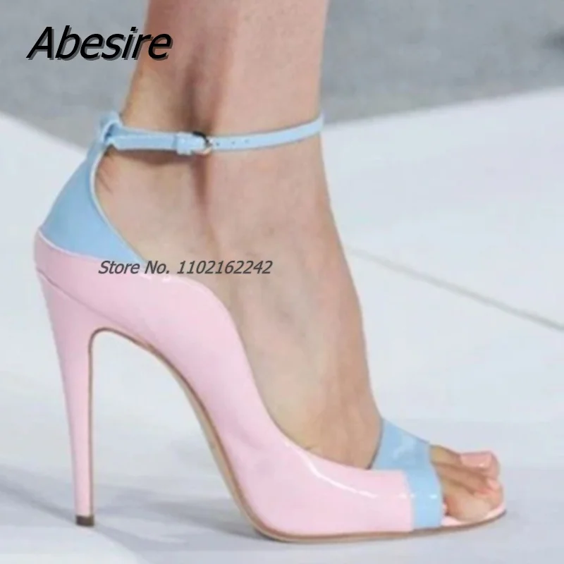 

Open Toe High Heels Sandals Stiletto Straps Pointed Toe Roman Sandals 12cm Shallow Mouth Buckle Strap Large Size Women'S Shoes