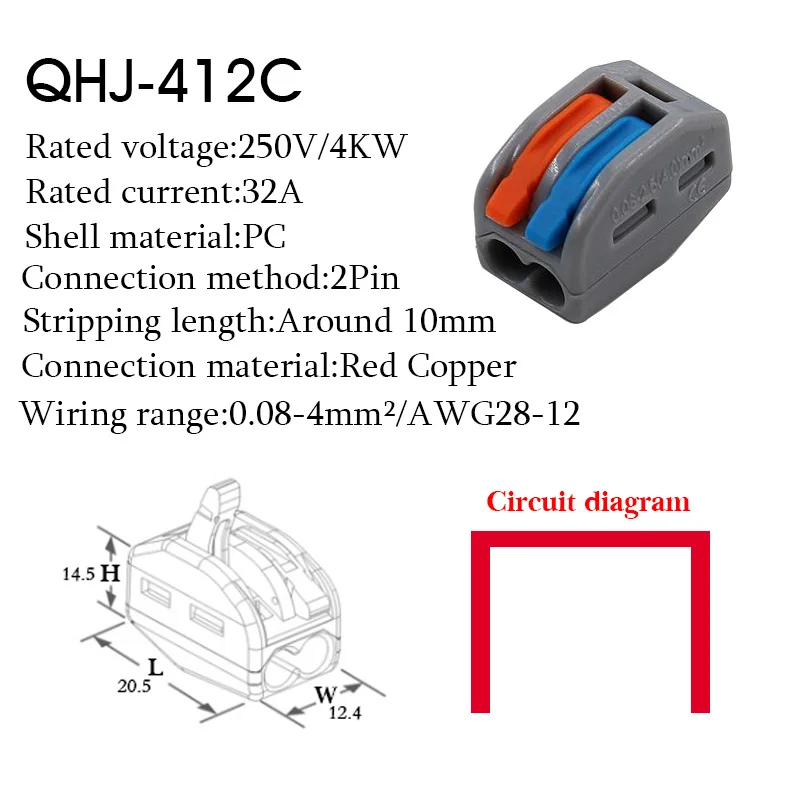 

30/50PCS 412 Conductor Connector 1 In Multiple Out With Fixing Hole Push-inTerminal Block Hot sale in Europe America Free Ship