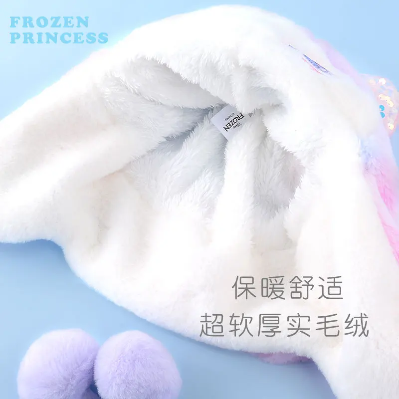 Disney Hat Frozen Peaked Cap for Girls Elsa Kids Accessories Add Velvet Ear Protection Cold Proof Windproof Autumn and Winter