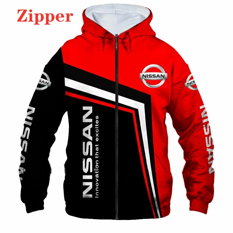 2023 New Mens Nissan Car Logo Hoodie Zipper Sweatshirt Harajuku Punk 3D Print Pullover Outdoors Sports Racing Jackets Streetwear