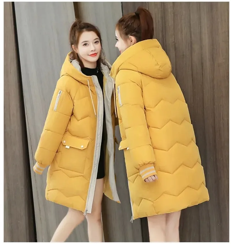Women Beige Oversize Long Hooded Parkas 2022 Autumn Winter Long Sleeve Buttons Pockets Female Warm Coat Thick Cotton Jacket