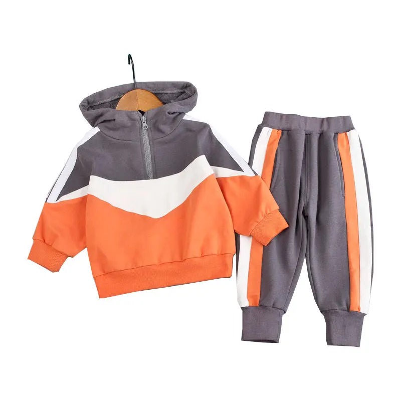 Spring Autumn Toddler Boy Costume Outfit Baby Kid Patchwork Tracksuit Infant Casual Clothing Sets Children Hooded Top Pants 2Pcs