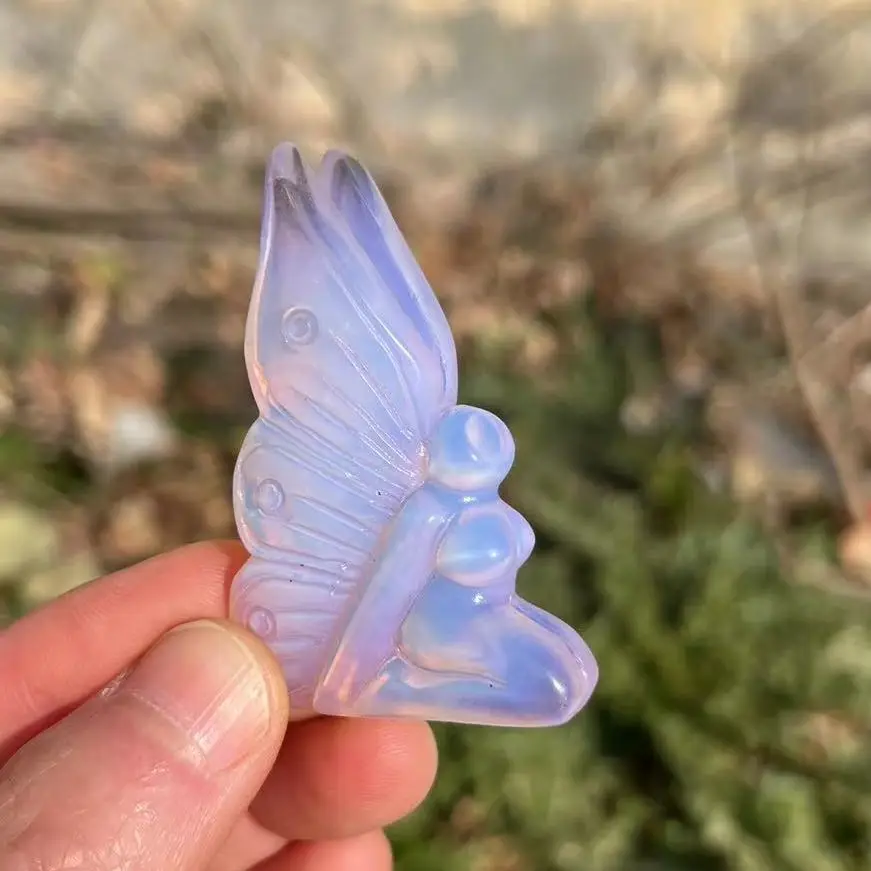 

50MM Butterfly Fairy Natural Crystal Quartz Gem. Rose Crystal Statue, Opal Hand-Carved Sculpture, Home Spiritual Decoration