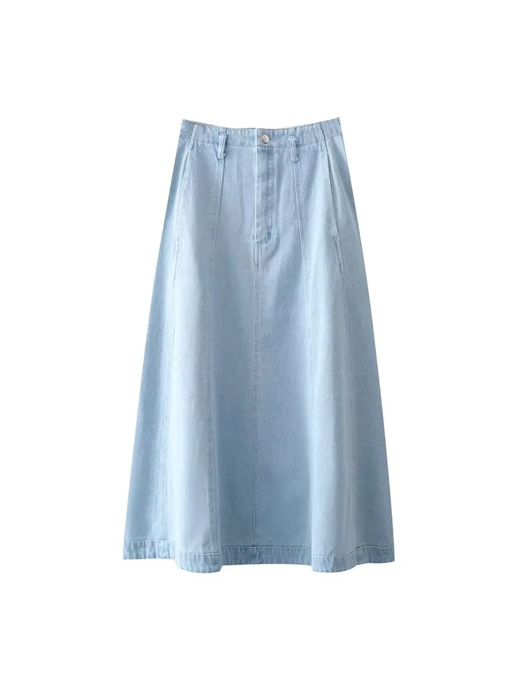 

Женская джинсовая юбка средней длины PB & ZA, Универсальная джинсовая юбка А-силуэта с высокой талией и молнией в стиле ретро, 2023