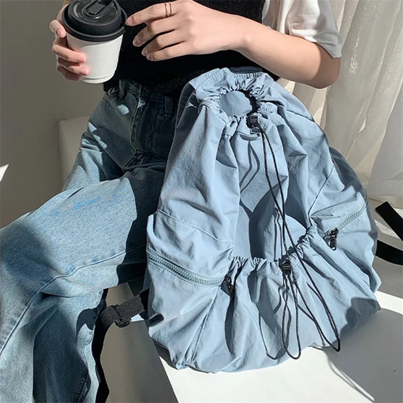 

Fashion Ruched Drawsting Backpacks for Women Casual Nylon Lady Backpack Light Weight Students Bag Large Capacity Travel Sac 2023
